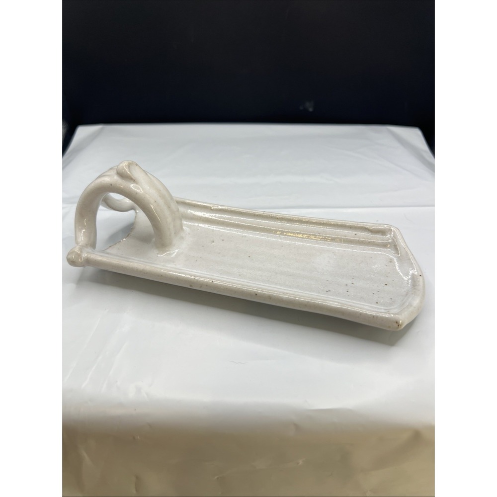Studio Art Pottery Open Butter Dish with Rolled Handle 7.5x3"